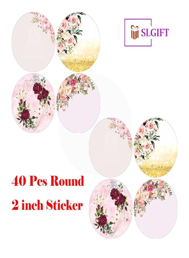 SLGIFT Vinyl Round Floral Theme Sticker, Self-Adhesive Vinyl Stickers, 40 Pieces, 2 x 2 Inches Round Sticker, 4 Unique Designs, R110 - Image 4